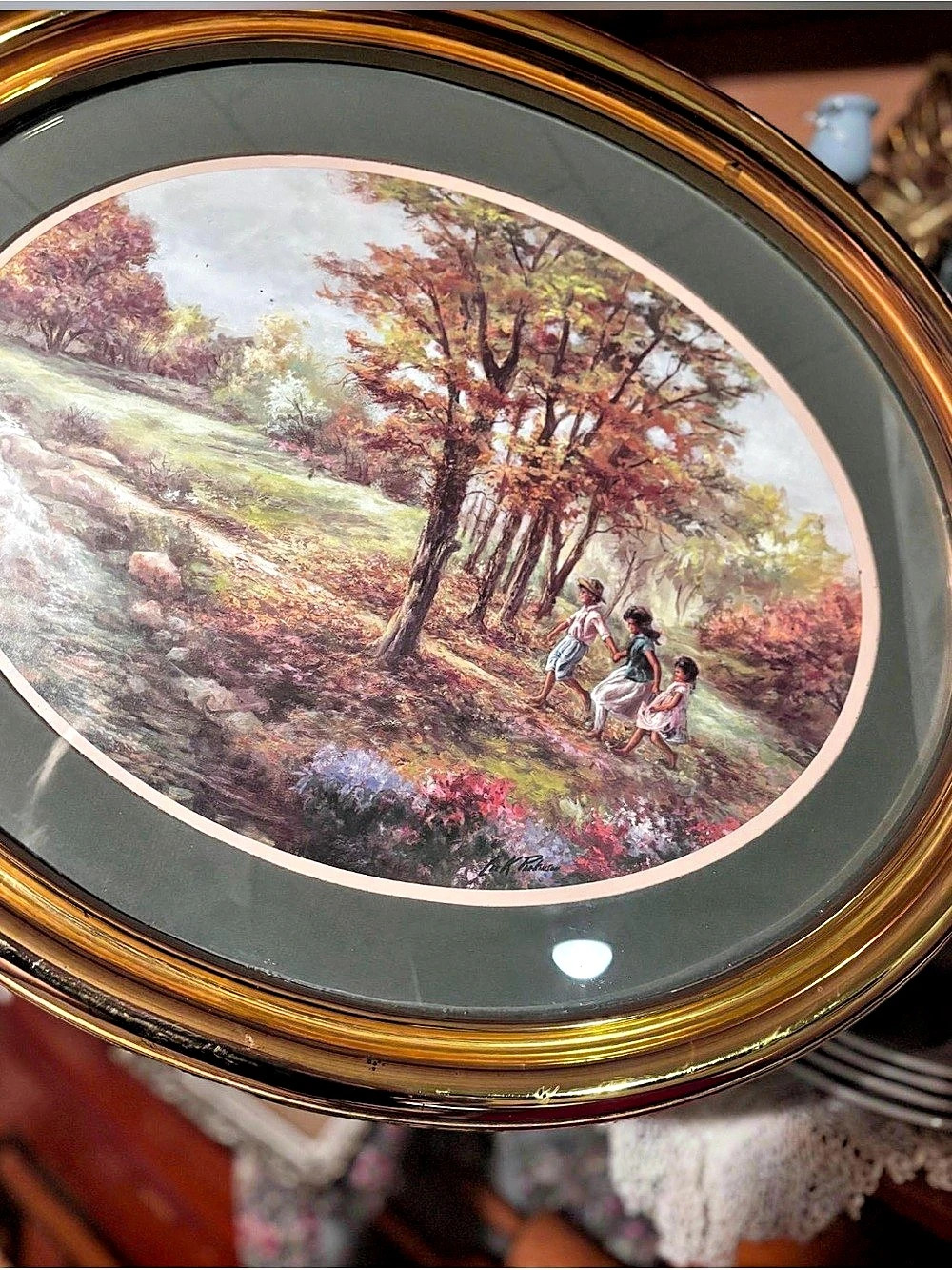 Framed Landscape Painting in Brown & Green